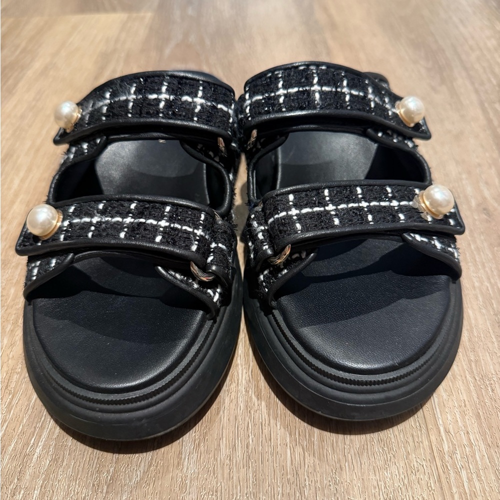 Stuart Weitzman Black Sandals with Chunky Platform Sole